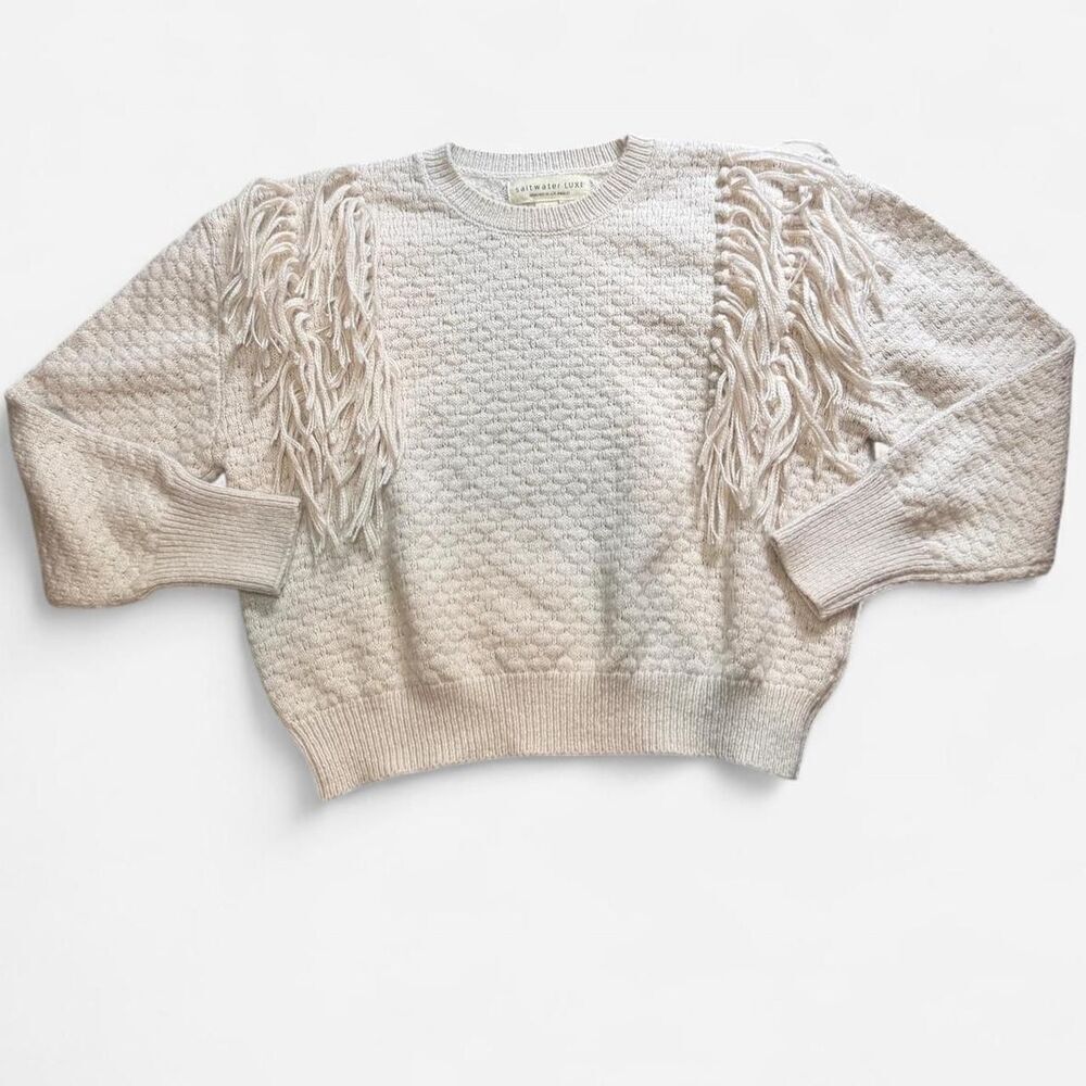 Beige Bubble Knit Fringe Sweater Size Medium
